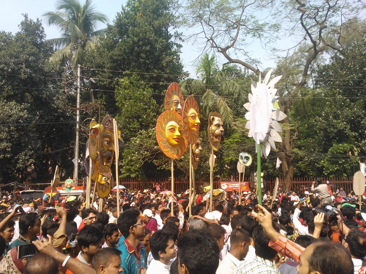 Giant folk effigies at the Bengali new year procession
