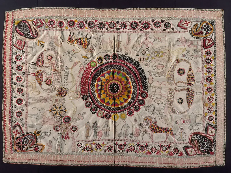 Embroidered quilt panel